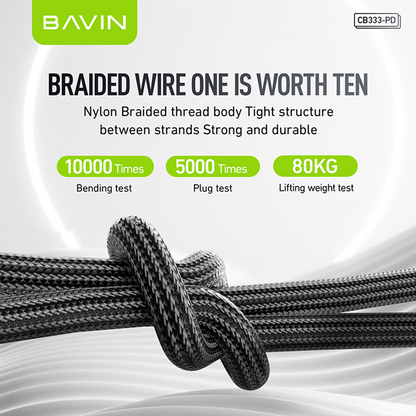 BAVIN CB333 30W Super Fast Charging 2M Nylon Braided & Data Transfer Cable Compatible For Type-C to iPh