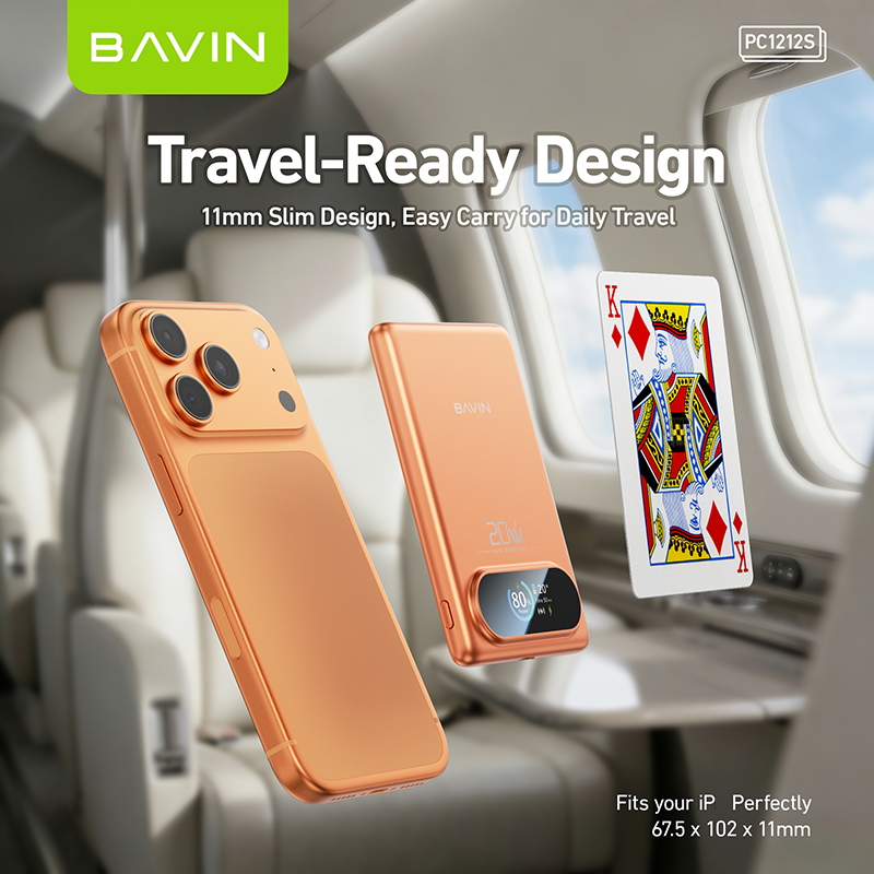 BAVIN PC1212 5000mAh 15W Fast Charging Magnetic Powerbank w/Smart TFT Display+Ultra Thin for iPhone 15-17