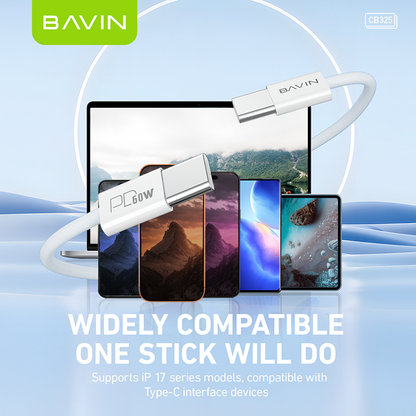 BAVIN CB325 60W USB C Cable Type C Data Cord PD Fast Charging For iPhone 17 Series & Laptop Charging