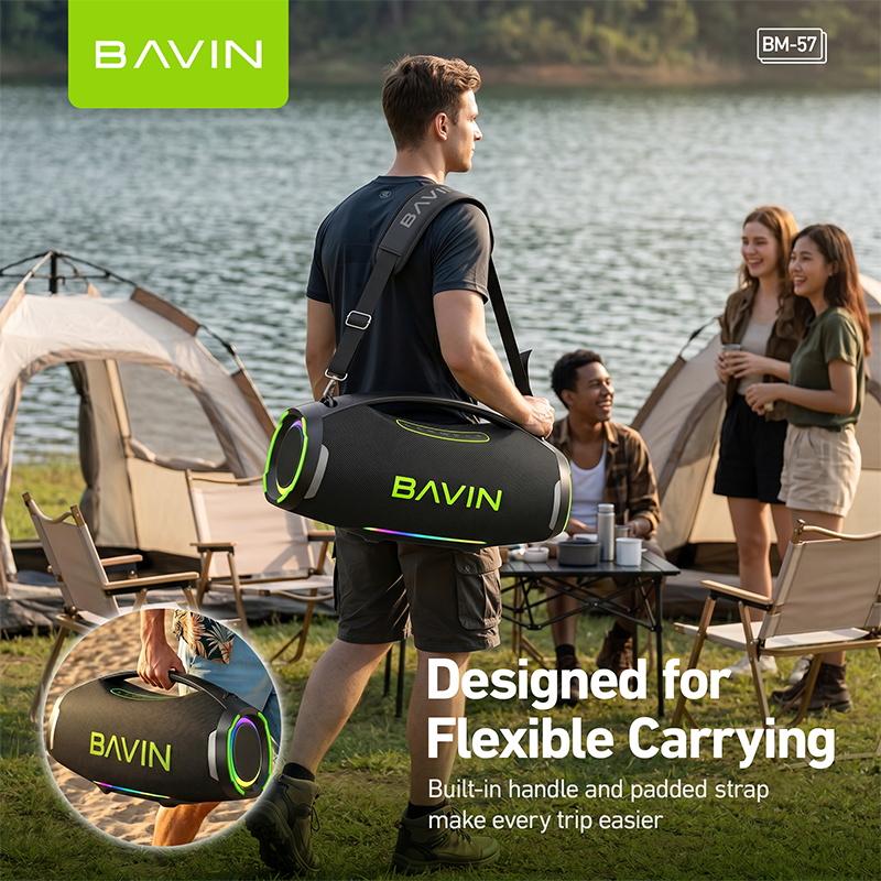 BAVIN BM57 450W Party Speaker 40000mAh Bluetooth 5.3 Speaker with 2 Wireless Microphones & LED Light