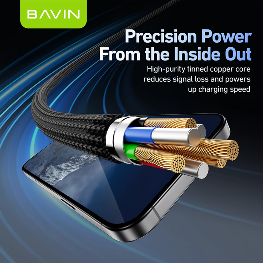 BAVIN U-CB378 60W+18W 2-in-1 Fast Charging Cable Type-C to Type-C 1.2m Nylon for iPh & Android (Supports 17 Series)