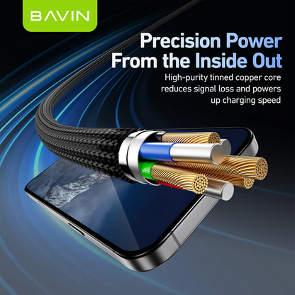 BAVIN U-CB378 60W+18W 2-in-1 Fast Charging Cable Type-C to Type-C 1.2m Nylon for iPh & Android (Supports 17 Series)