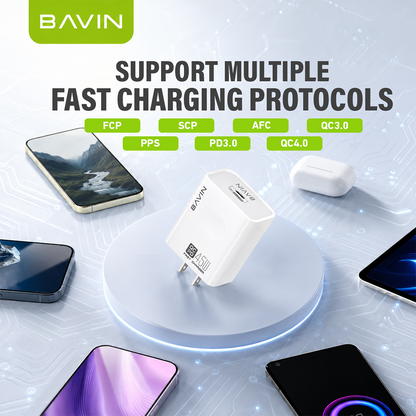 BAVIN PC800 45W PD Fast Charging Adapter Type-C Port Supports for iPhone 17 & Laptop w/ Date Cable