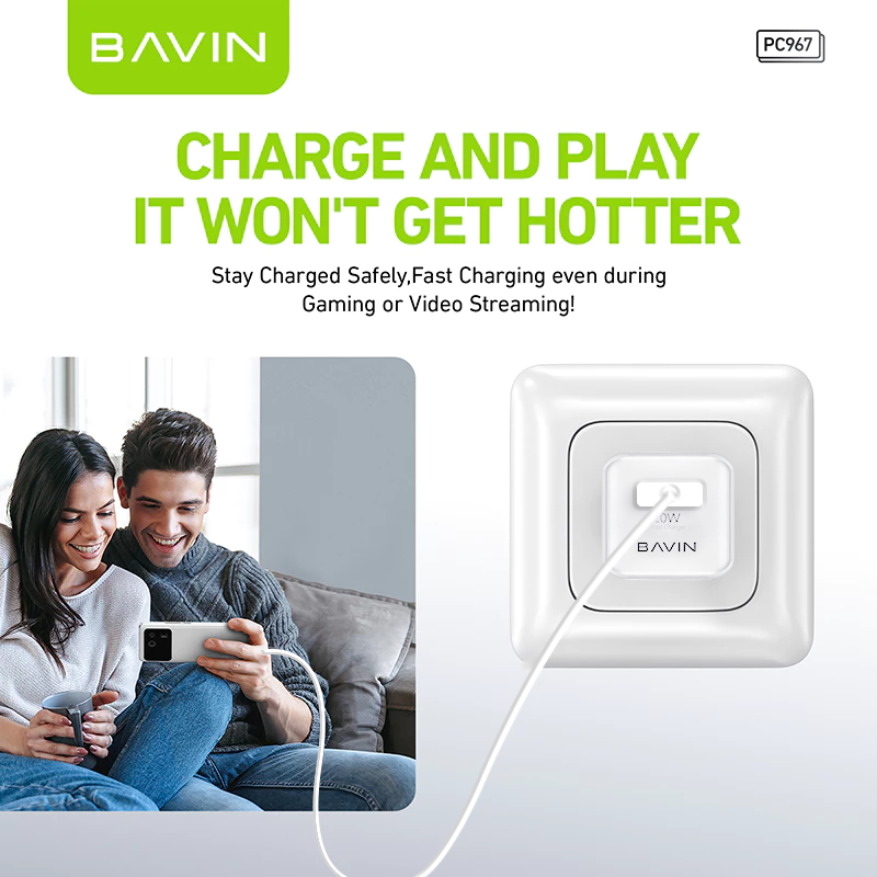 BAVIN PC967 PD 20W Mini Fast Charger Adapter w/ Intelligent Micro Chip for iPhone 16 & Android Phones