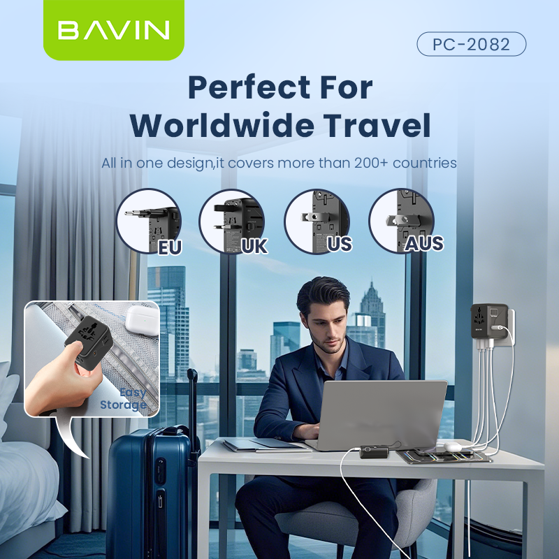 BAVIN PC2080 70W / 45W PD GaN Fast Charging Adapter & Multi-Port Universal Plug Charger for Laptop, Phones & Tablets