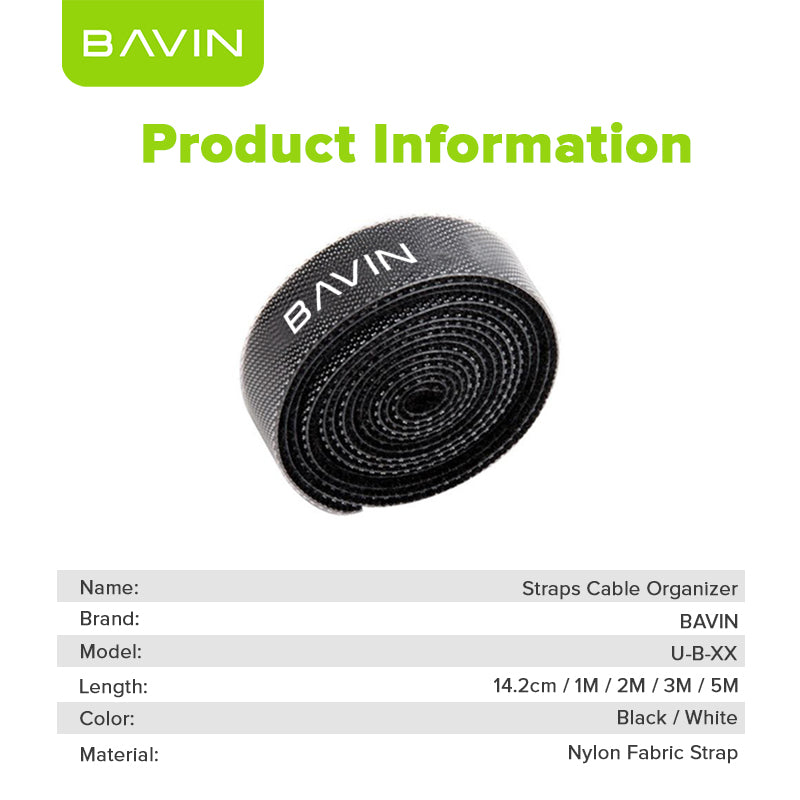 BAVIN Cable Organizer Velcro Strap Wire Winder 14.2cm–5M Nylon Cord Holder for Earphones USB AUX Mouse Cables