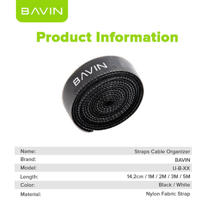 BAVIN Cable Organizer Velcro Strap Wire Winder 14.2cm–5M Nylon Cord Holder for Earphones USB AUX Mouse Cables