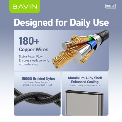 BAVIN O88 OTG 3in1 Card Reader Adapter for USB/TF/SD Card w/480Mbps Data Transfer for Laptop, Phones