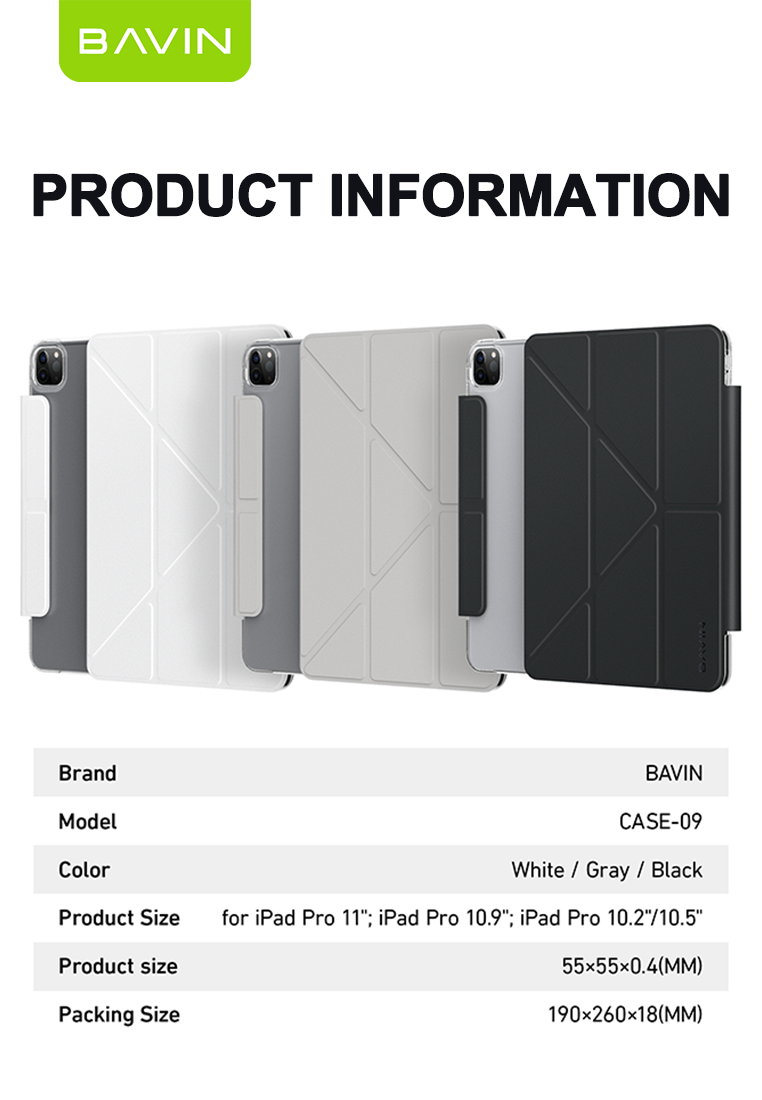 BAVIN E-C09 Clear Flip Cover Case Compatible w/ iPhone iPad Pro 11" 7/8 10.2"10.9" 1st-4th Gen Case