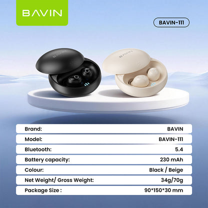 BAVIN BA111 TWS Hi-Res Audio Mini Bluetooth 5.4 Wireless Earbuds w/ Smart Touch & Long Battery Life