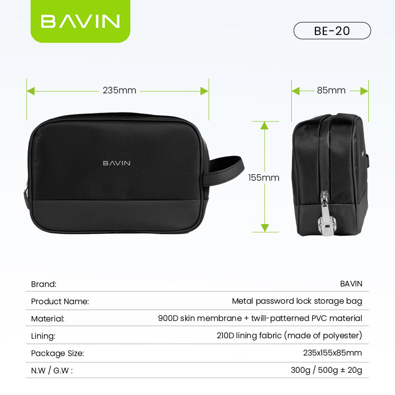 BAVIN E-BE20 Large Capacity Waterproof Bag w/ Password Lock For Earphones, USB Cables, Chargers & Digital Accessories Bag