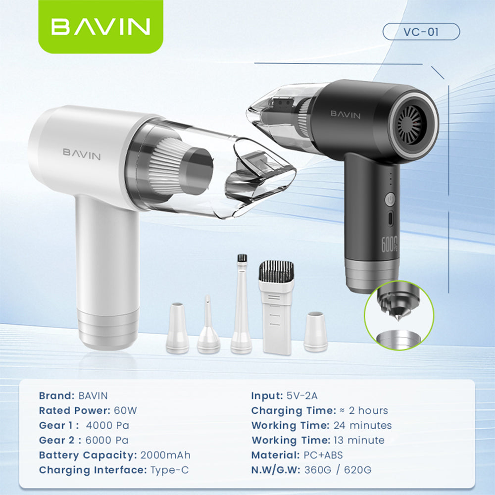 BAVIN Z-VC01 Handheld 6 in 1 Wireless Portable Wet & Dry Vacuum Cleaner 6000Pa Suction Rechargeable