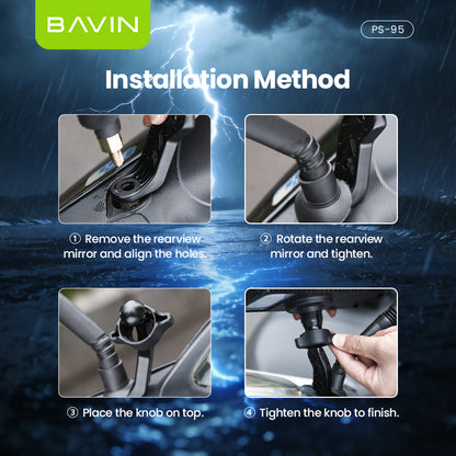 BAVIN PS95 Adjustable Waterproof Motorcycle Bike Phone Holder with 360° Rotation, Anti-Collision