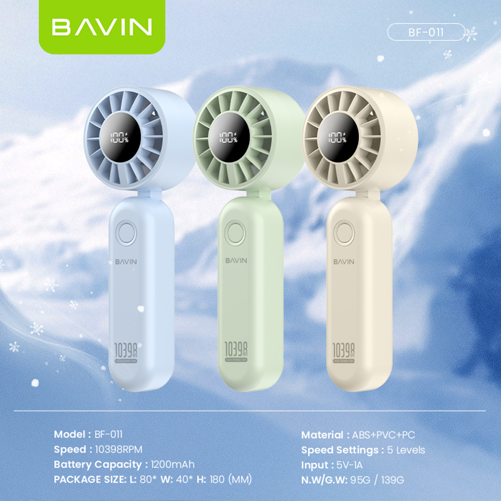 BAVIN BF-011 Portable Ultra Light Mini Handheld Foldable Turbo Fan w/ 5-Speed Wind Level & LED Display