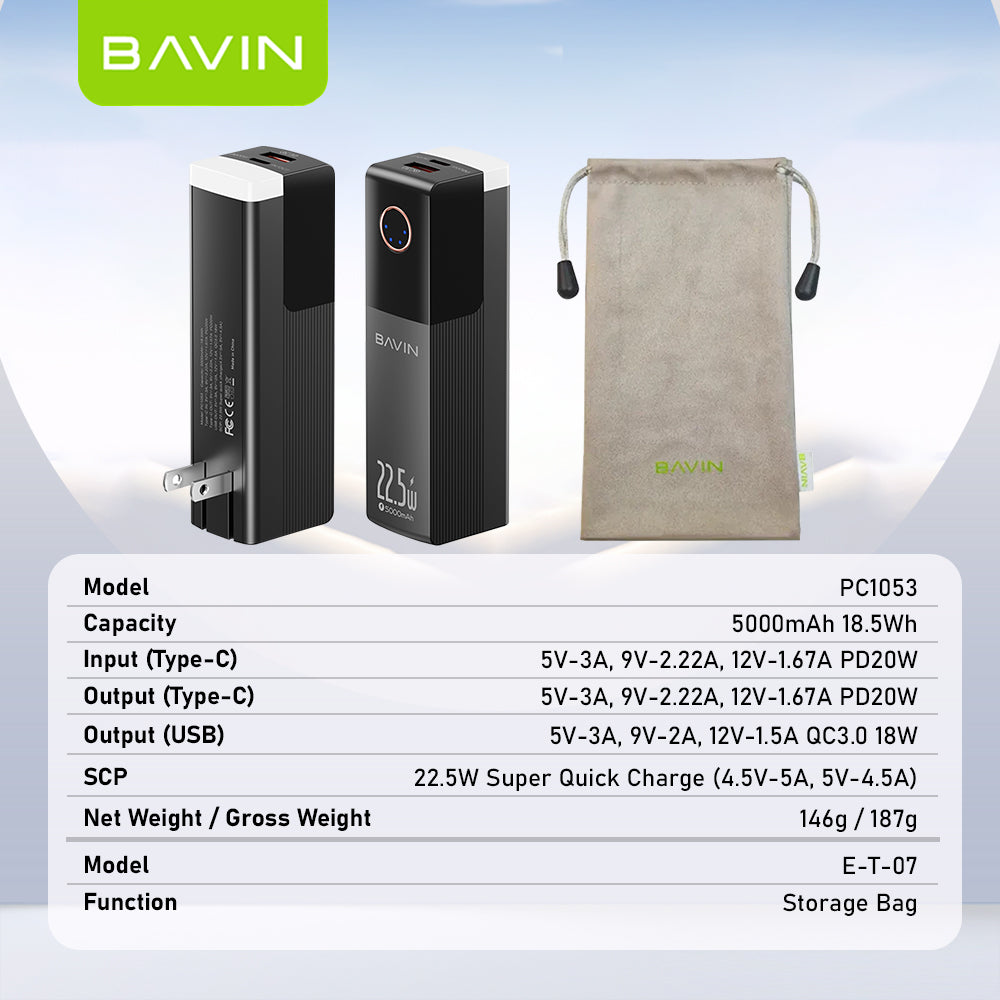 BAVIN Y-PC1053 5000mAh 3 IN 1 Portable Fast Charging Powerbank