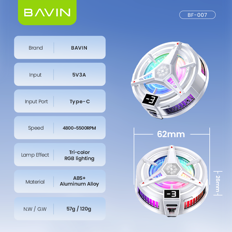 BAVIN BF-007 Magnetic Phone Gaming Cooler Portable Semiconductor Cooling Fan w/ 3 Speed Adjustment for Smartphones