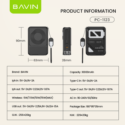 BAVIN Y-PC1123 10000mAh Magnetic Powerbank w/ Phone Holder & AC Plug