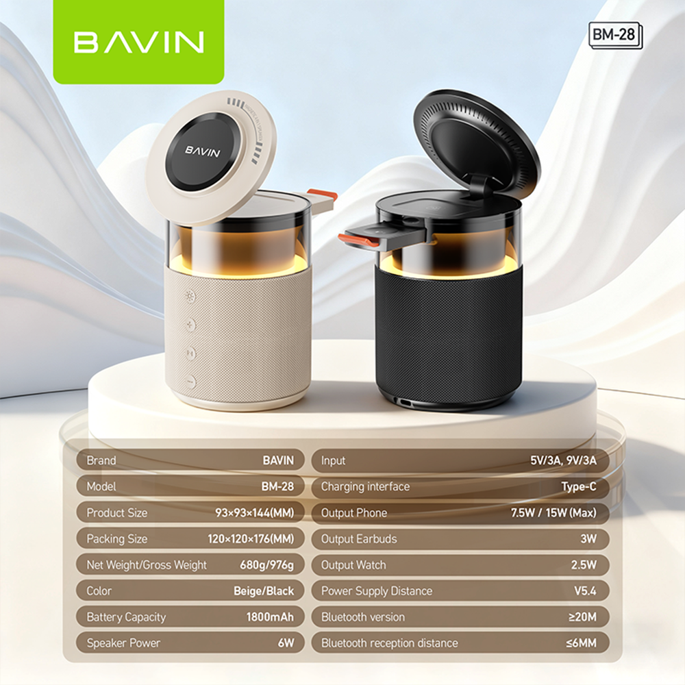 【Christmas Gift】BAVIN BM28 5in1 Multi-function Bluetooth Speaker w/15W Magnetic Wireless Fast Charging
