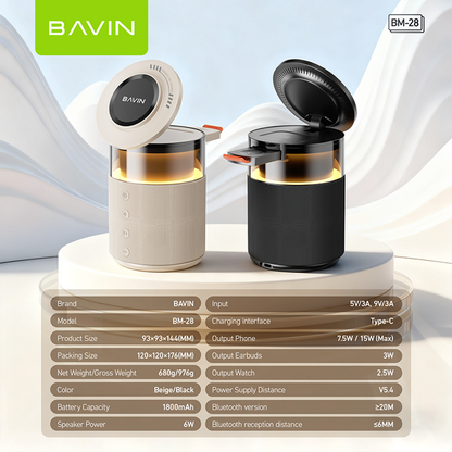 【Christmas Gift】BAVIN BM28 5in1 Multi-function Bluetooth Speaker w/15W Magnetic Wireless Fast Charging