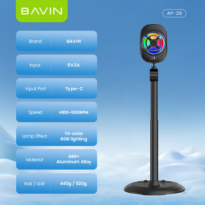 【Christmas Gift】BAVIN BF017 Magnetic Portable Handheld Fan w/Desktop Phone Stand+6000RPM Strong Wind