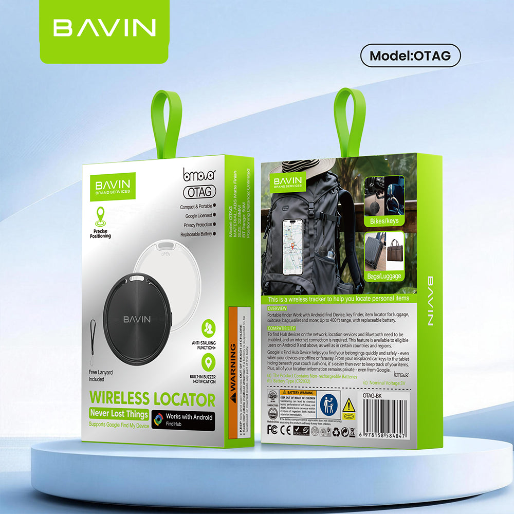 BAVIN OTAG Smart Wireless Bluetooth Finder Locator w/Built-in Buzzer &Lanyard for Android Devices