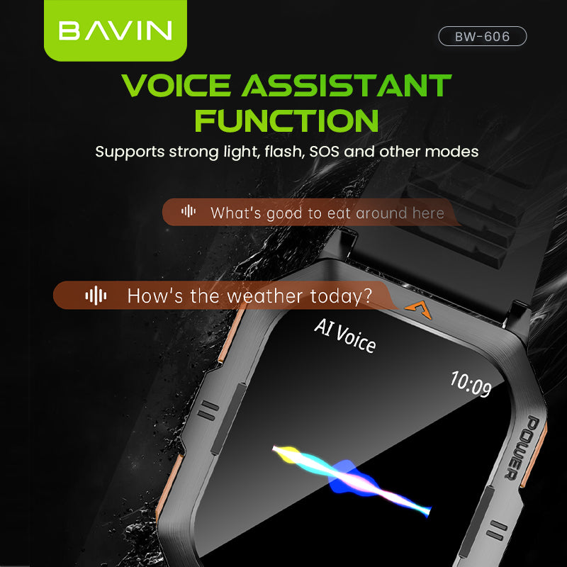 BAVIN BW606 Waterproof Sport Smart Watch 2.01" HD Display w/ AI Voice, Flashlight & Health Monitor for Smartphones