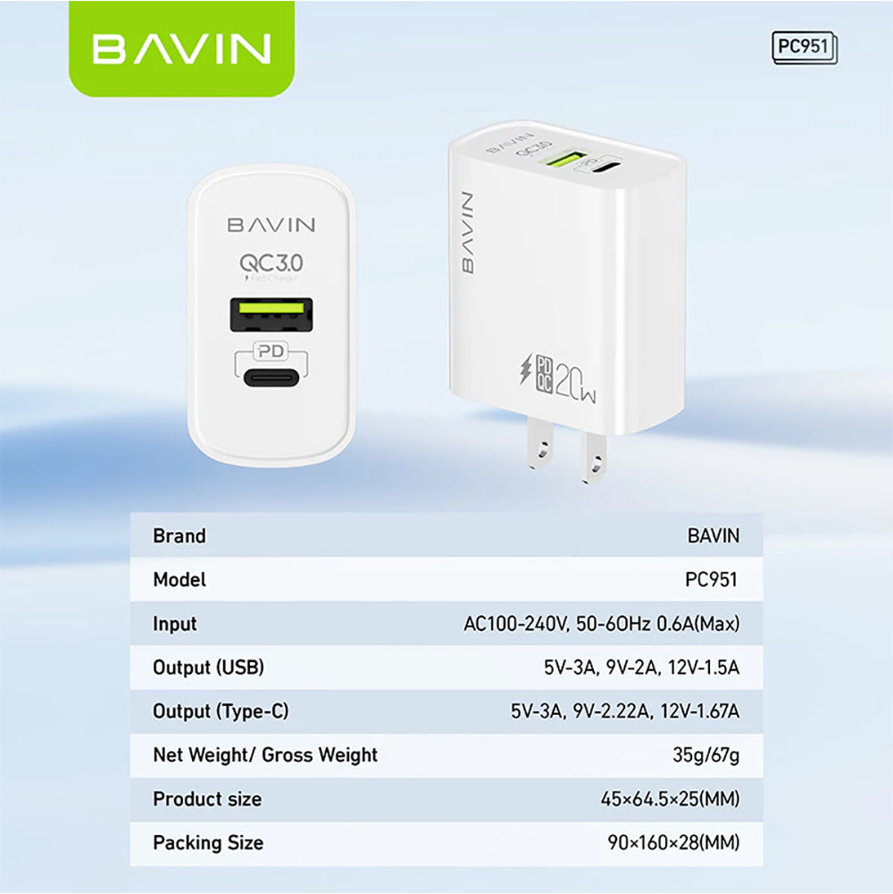 BAVIN C-PC951 20W Dual-Port PD Charger