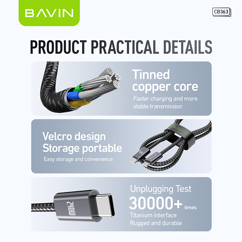BAVIN U-CB363-CC 240W Super Fast Charging Nylon Braided Cable