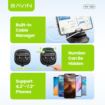 BAVIN PS105 3in1 Car Phone Holder Anti-Slip Dashboard 180° Rotating w/ Parking Number + Glasses Storage