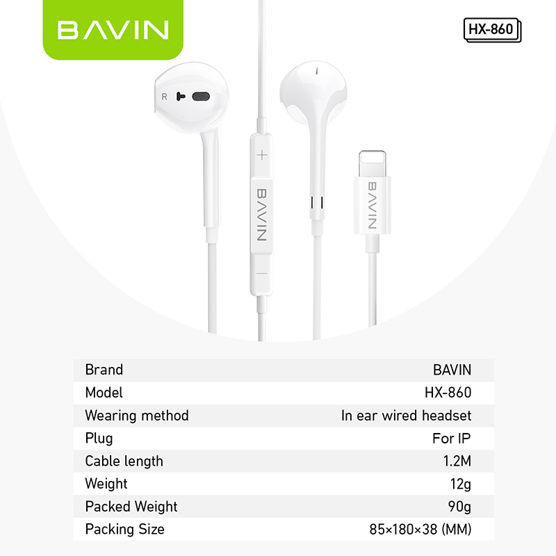 BAVIN HX860 HiFi Wired Earphone Plug & Play Stereo Audio No Bluetooth Required for iPhone 14 13 12 11 X