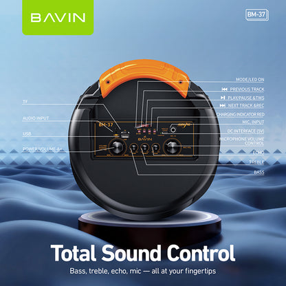 BAVIN BM37 Party Karaoke Wireless Bluetooth Speaker with RGB Light 30W Powerful Sound w/ Mic