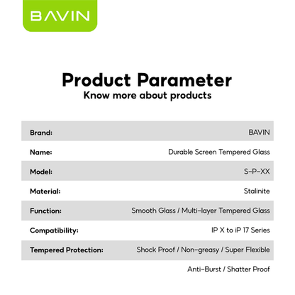 BAVIN S-P Tempered Glass for iPhone 5-16 / 16E / 17 Series