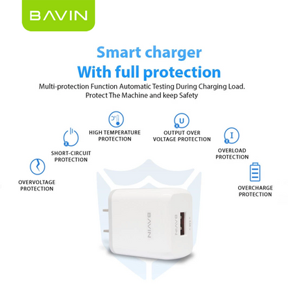 BAVIN PC368 2.4A Wall Charger w/ Multi-Protection & 1 Meter Cable for Micro / Type-C / iPhone