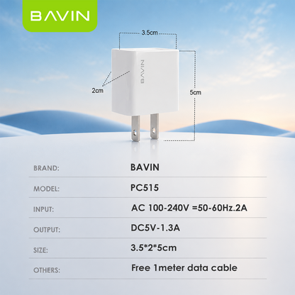 BAVIN PC515 Universal Adapter Charger Smart Mini USB Over Charge Protection for Micro / iPhone / Type-C