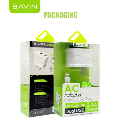 BAVIN PC727 2.4A Quick Charge Dual USB Wall Charger w/ Charging Cable for iPhone / Micro / Type-C