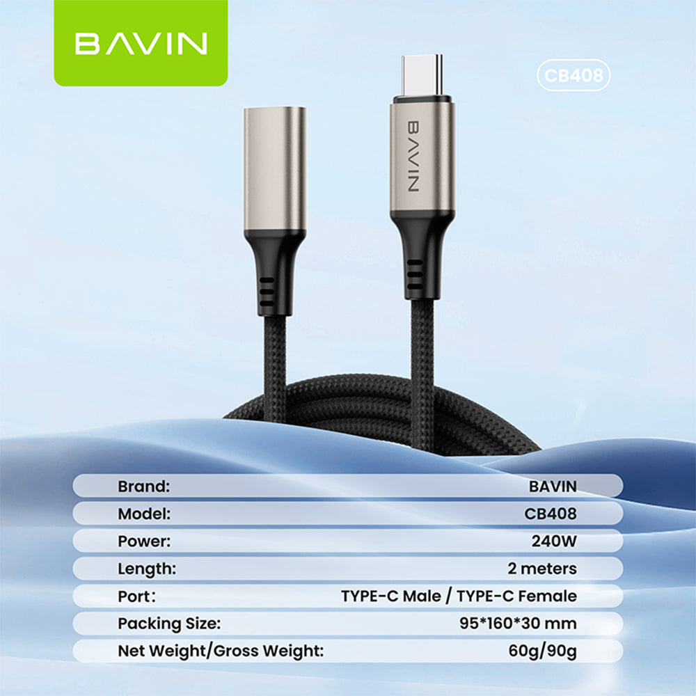 BAVIN CB408 USB Type-C 3.2 Male to Female PD 240W Fast Charing 2M Extension Data Cable 20Gbps Speed