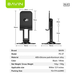 BAVIN D-S-PS37 Portable Folding Phone & Tablet Stand w/ 360° Rotation