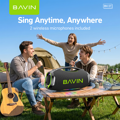BAVIN BM57 450W Party Speaker 40000mAh Bluetooth 5.3 Speaker with 2 Wireless Microphones & LED Light