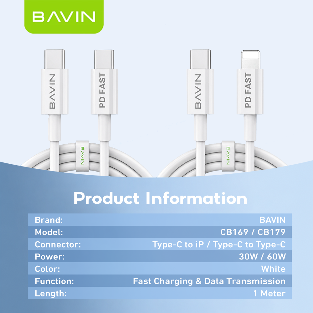 BAVIN CB169 / CB179 60W Fast Charging Data Cable Type-C to iPhone & Type-C to Type-C Cord for iPhone 17