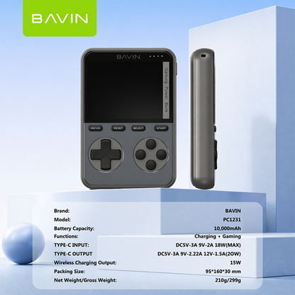 BAVIN PC1231S 2in1 10000mAh 20W Game Console Power bank Magnetic Wireless w/ Dual Type-C Cable + TF Card