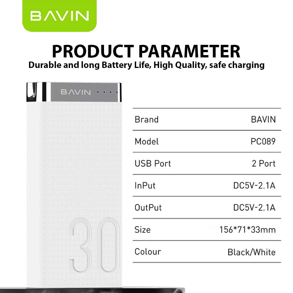 BAVIN Y-PC089 30000mAh Powerbank w/ Built-in Flashlight Dual Input & USB Output