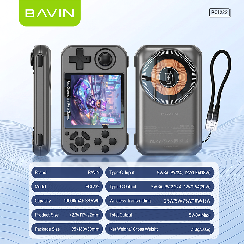 BAVIN PC1232 2in1 10000mAh Portable Game Console Magnetic Powerbank 15W w/ Dual Type-C Cable + TF Card