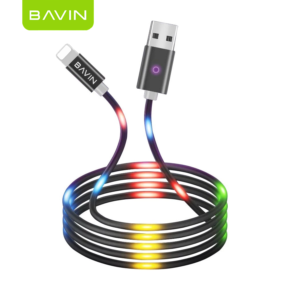 BAVIN U-CB139 2.4A Quick Charging Cable w/LED Light & Voice Control USB Data Cord for Micro & iPhone