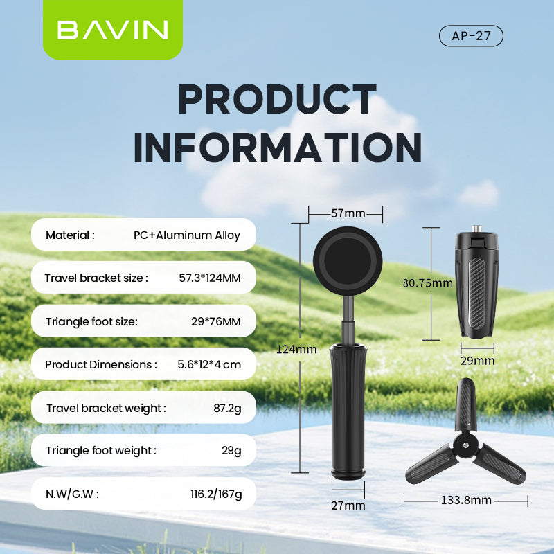 BAVIN P27 Magnetic Phone Holder Stand w/ Adjustable Bracket w/ Selfie Stick for Live , Video Calls & Mobile Phones