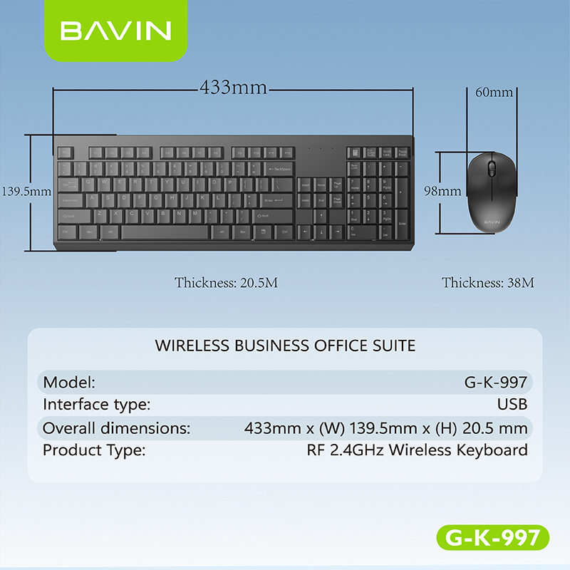 BAVIN G-K-997 2.4G Wireless Keyboard & Mouse for PC & Laptop