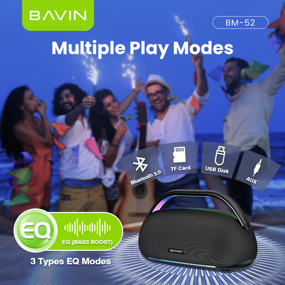 BAVIN BM52 TWS 80W Powerful Sound Party Bluetooth Speaker w/ 12000mAh Powerbank, Wireless Mic + RGB