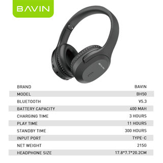 BAVIN HB-BH50 Bluetooth Stereo Headset w/ High-Quality Sound Built-In Microphone & Long Battery Life