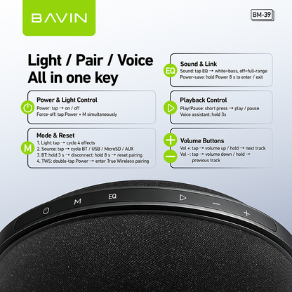 BAVIN BM39 100W Portable Bluetooth Wireless Speaker w/12000mAh Powerbank Function for Home & Outdoor