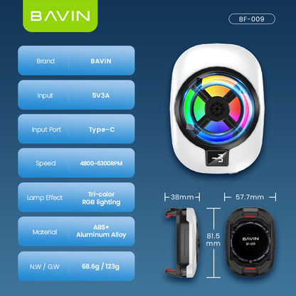 BAVIN BF-009 Gaming Phone Cooler Semiconductor Radiator w/ Clip-On Mount Dual Vent Airflow & Silent Cooling