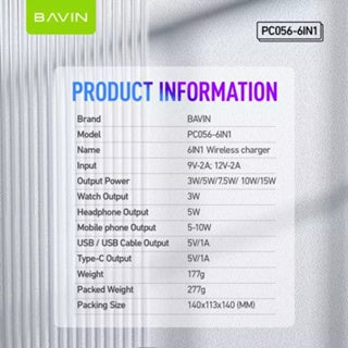 BAVIN C-W-PC056 15W 6in1 Wireless Charging Station for iPh 16 Series